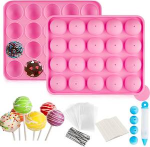 lot 21939 image: Ocmoiy Cake Pop Mold Set of 262 - including 20 Cavities Silicone Cake Pop Molds, Cake Pop Sticks, Cake Pop Wrappers, Sliver Twist Ties, Decorating Pen