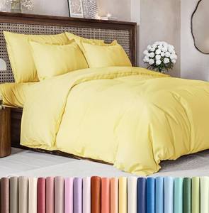 lot 21947 image: Duvet Cover Queen Size Set - Extra Soft Queen Duvet Cover 90 x 90 with 2 Pillow Shams for Women, Men, Kids & Teens - Hotel Luxury, Easy-Care wZipper Closures & Ties - Comfy & Breathable (Yellow)