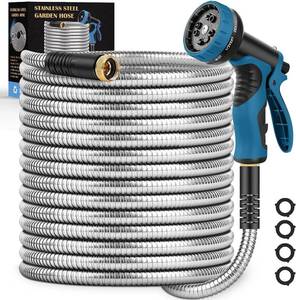 lot 21953 image: Garden Hose 100FT, Water Hose with 10 Function Nozzle, Garden Hose Metal with Leak-proof Connectors, Kink-Free & Ultra Flexible, RustPetPuncture Proof for Lawn, Yard, Car Wash, 550PSI