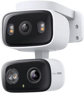 lot 21971 image: Tapo 2K IndoorOutdoor Dual Lens PanTilt Wired Security Camera - 125  Wide-Angle View  6mm Zoom, Motion Track, PersonVehicle Detection, Local Storage or Optional Cloud, C246D