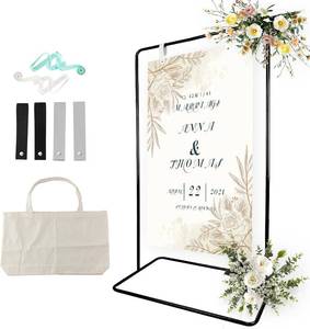 lot 21988 image: Wedding Sign Holder, Adjustable Welcome Sign Stand w Leather Hanging Strap, Satin Ribbon & Carry-on Bag, Heavy Duty Easel Stand for Wedding Seating Chart, Display & Poster