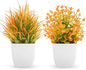 lot 21993 image: Der Rose 2 Pack Small Fall Fake Plants Mini Artificial Potted Plants Fall Table Office Decor for Home Desk Bathroom Decoration