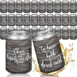 lot 21995 image: Qinyoung 50 Pieces Wood Grain Wedding Can Cooler Sleeves Bulk Engagement Party Favors for Guests Cheers to Love Laughter and Happily Ever After Rehearsal Dinner Decorations for Wedding Bridal