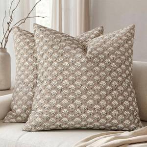 lot 22002 image: MIULEE Set of 2 Decorative Floral Pillow Covers Neutral Vintage Throw Pillows Block Print Boho Farmhouse Cushion Covers for Modern Spring Home Decor Couch Sofa Bed Living Room, 20x20 Inch, Light Taupe