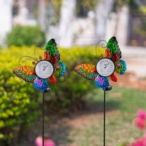 lot 22007 image: Butterfly Outdoor Thermometer 2 Pack,40.5 Inch Waterproof Patio Thermometer with Solar Light, Unique Garden & Yard Decor