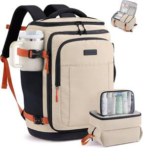 lot 22010 image: LOVEVOOK Travel Backpack for Women & Men, 40L TSA Approved Carry On Backpack with 3 Packing Cubes, Waterproof Weekender Overnight Bag, Business Travel Essentials, Beige-Black-Orange