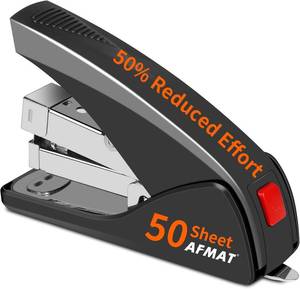 lot 22012 image: AFMAT Stapler for Desk, 50 Sheet Effortless Desktop Stapler Staple with One Finger, Portable Ergonomic Handheld Staplers Heavy Duty, Built-in Remover, Space Save Size, Good for Home & Office ES10