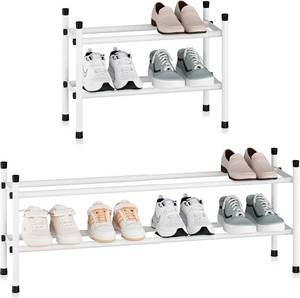 lot 22013 image: STORAGE MANIAC Expandable Shoe Rack, 8 Pairs Stackable Small Shoe Rack, Metal Adjustable Shoes Organizer for Closet, Entryway, Hallway, Garage, Front Door, Shoes Shelves, White 2 Tier