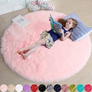lot 22014 image: Amdrebio Light Pink Round Circle Rug 4Ft for Girls Bedroom, Fluffy Cute Area Rugs for Kids Room Decor Aesthetic, Small Shag Fur Carpet for Nursery Dorm Classroom Playroom Teen Toddler Baby Corner