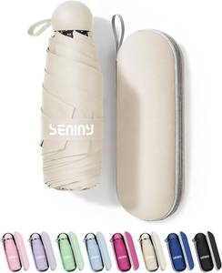 lot 22030 image: Seniny Mini Portable Travel Umbrella with Case - Compact Umbrellas for Rain & Sun UV Protection for Backpack Pocket, Lightweight Folding Small Umbrella, Tiny Purse Size UV Blocker for Kids Women Girls
