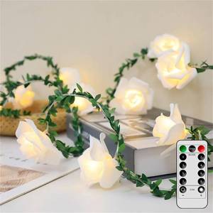 lot 22033 image: VIPMOON 20LED 10Ft Artificial Rose Flower String Lights, Flower Fairy Light Battery Operated with Remote Control, Warm White String Lights Waterproof for Indoor Outdoor, Party, Wedding, Birthday