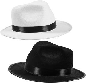 lot 22039 image: Funny Party Hats Black Fedora Hats for Men - Gangster Party Hats - Classic Mobster Mens Gangster Costume Accessory - 2 Pack Black & White