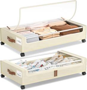 lot 22046 image: Yecaye Under Bed Storage with Wheels, 2 Pack Under Bed Storage Containers, 60L Underbed Shoe Storage with Clear Window & Label, Rolling Under Bed Metal Drawer for Clothes, Shoes, Books, Blankets