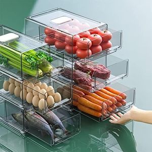 lot 22049 image: YekouMax Pantry Organizers and Storage Bins, Refrigerator Organizer, Plastic Stackable Storage Bins with Drawers, Pull-Out Cabinet Containers for Fridge Kitchen Office (2 PACK, Extra Large & Medium)