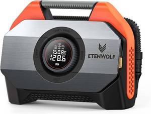 lot 22051 image: ETENWOLF VORTEX S6 Tire Inflator Portable Air Compressor for Heavy-duty Vehicle, Cordless Air Pump for Car &amp Inflatables with 19200 mAh Battery, 100% Duty Cycle &amp Dual Cylinder Bike Pump, Vivid Orange - Retail $129.99