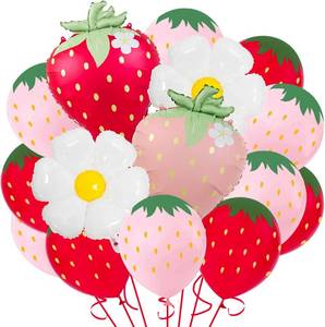 lot 22058 image: Strawberry Balloons, Berry and Daisy Foil Balloon, Strawberry Party Decorations for Birthday Party, Baby Shower and Room Decor (Strawberry)
