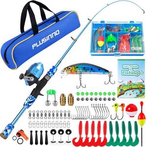 lot 22067 image: PLUSINNO Kids Fishing Pole with Spincast Reel Telescopic Fishing Rod Combo Full Kits for Boys, Girls, and Adults