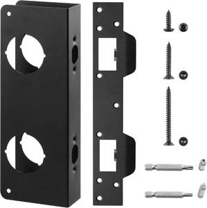 lot 22074 image: U 10539 Door Reinforcement Plate for 1-34 Thick Doors and Includes The U 10385 Door Strike Plate. (Black)