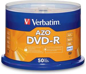 lot 22107 image: Verbatim DVD-R Blank Discs AZO Dye 4.7GB 16X Recordable Disc - 50 Pack Spindle