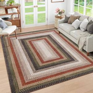 lot 22109 image: RUGSREAL 5x7 Bedroom Rug Machine Washable Living Room Area Rug Modern Braid Printed Throw Carpet for Dining Room Non Slip Large Entryway Rug Farmhouse Carpet for Home Decor, CrimsonEarthy