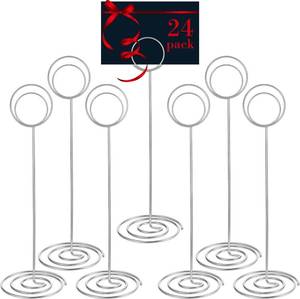 lot 22115 image: 24 Pack 8.86 Inch Table Number Holder Wire Photo Holder Picture Name Menu Clips Memo Note Cards Stand for Wedding Reception Anniversary Birthday Centerpieces(Silver)