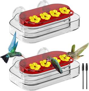lot 22116 image: Redboat 2 Pack Window Hummingbird Feeder, Strong Suction Cup Hummingbird Feeder with 4 Feeding Ports, Easy to Clean and Refill Plastic Humming Bird Feeder, 10oz