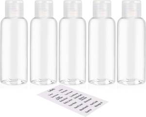 lot 22128 image: DNSEN 5 Pack 3.4oz Empty Plastic Travel Bottles for Toiletries TSA Approved Leak Proof Squeezable Travel Size Containers Travel Essentials Accessories, clear