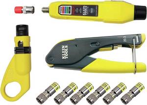 lot 22131 image: Klein Tools VDV002-818 Coax Install and Test Kit with Crimp Tool, Includes Tester, Stripper and Universal F Connectors