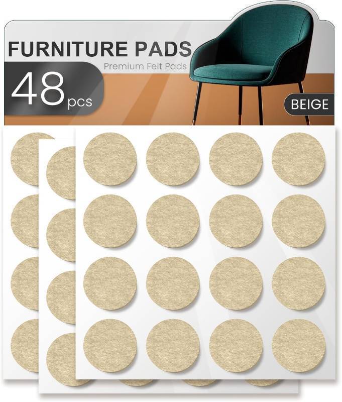 lot 12895 image: 48 PCS Felt Furniture Pads, YOESSA Chair Leg Floor Protectors, Furniture Sliders for Hardwood Floors, Cabinet Bumpers, Anti Scratch, Reduce Noise(Beige)
