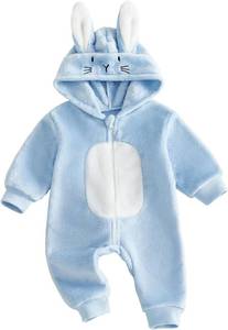 lot 17978 image: Bagilaanoe Infant Baby Boy Girl Easter Outfit Clothes Bunny Ear Hooded Long Sleeve Romper Jumpsuit Fall Winter Clothes Blue, 3-6 Months