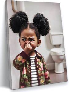 lot 18001 image: JZMGGQQ Stank Face Bathroom Art Funny Black Girl Wall Decor, African American Bathroom Canvas Wall Art Wrapped Frame for Toilet 16x12 in