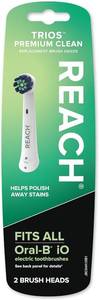 lot 18011 image: Reach Trios Premium Clean Replacement Toothbrush Heads, White, 2 Ct, Fits All Oral-B iO Electric Toothbrushes, Gentle Triple-Action Soft Bristles to Polish Away Stains, Remove Plaque, Care for Gums