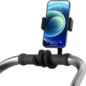 lot 18013 image: Portable Stroller Phone Holder Mount for Baby and Parent to One Hand Operation - Flexible Phone Holder for Stroller Handlebar with Angle Adjustable Fits Most 3.5 - 7.5 Cellphones