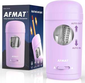 lot 18015 image: AFMAT Electric Pencil Sharpener, Fully Automatic Pencil Sharpener for 7-8mm Pencils & Colored Pencil, Auto in & Out, Rechargeable Vertical Hands-Free Sharpeners for ClassroomHomeOffice PSX7(Purple)