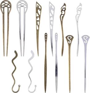 lot 18018 image: 12 Pack Metal Hairpin Bookmarks Vintage Carved Hook Book Mark Pins with Loop for DIY Craft Hair Stick Page Markers Gifts for Book Readers Women