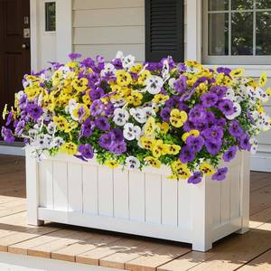 lot 18023 image: Alupssuc 48 Bundles Artificial Flowers for Outdoors, Fake Spring Flowers for Decoration, UV Resistant Realistic Pansies with Eucalyptus Silk Faux Flowers for Porch Patio Yard, Eggplant Yellow White