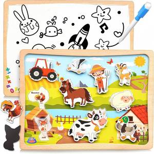 lot 18029 image: UIIOPJIOM Magnetic Wooden Puzzle for Toddler Travel Toy, 10 PCS Farm Animal Matching Toy Montessori Preschool Activities Learning Classroom Roadtrip Valentine Easter Basket Stuffer Gifts