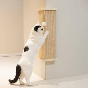 lot 18032 image: PETKARAY Sisal Corner Cat Scratcher, 22 Large Cat Wall Scratcher, Scratching Post for Indoor Cats, Wall Mounted Sisal Scratch Pad with Toy Ball