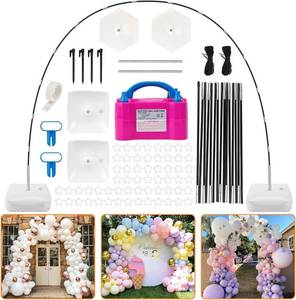 lot 18033 image: RUBFAC Balloon Arch Kit and Balloon Pump, 10Ft Wide Adjustable Balloon Arch Stand for Floor Frame with Electric Pump Bases Balloon Accessories for Birthday Party Baby Shower Festival Decorations