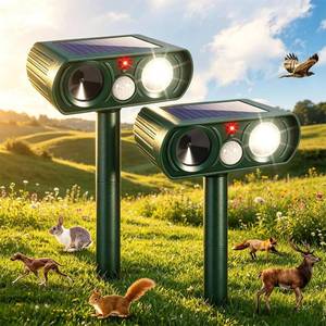 lot 18045 image: 2026 Sonic Fortress Pro Deer Repellent Devices, 2 Pcs Solar Ultrasonic Animal Repeller Outdoor Motion Sensor & IP65 Waterproof Deterrent Garden Repellent for Animals Cat,Squirrel,Racoon,Rabbit,Skunk