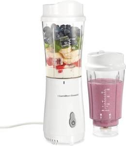 lot 18048 image: Hamilton Beach Portable Blender for Shakes and Smoothies, 14 Oz BPA Free Travel Cup & Lid, Durable Stainless Steel Blades, Personal Smoothie Blender, 2 Jars - White (51102V)
