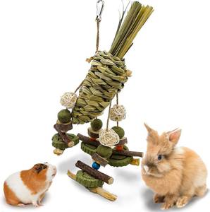lot 18052 image: Rabbit Chew Toy, Bunny Cage Hanging Chew Toy & Treats,Natural Material Handwoven Chinchilla Treats Toys for Guinea Pigs Hamsters Rats and Other Small Pets Teeth Grinding