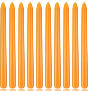 lot 18055 image: 10 Inch Orange Taper Candles, 10 Pack Unscented Candlesticks for Dinner, Fall Harvest, Halloween, Seasonal Celebration and Home Decoration