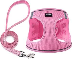 lot 18056 image: BOOMIBOO Dog Harness with Leash Set, No Pull Adjustable Reflective Step-in Puppy Pet Vest Harnesses for Small Medium Large Dogs and Cats,Pink XXS