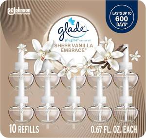 lot 18061 image: Glade PlugIns Refills Air Freshener, Sheer Vanilla Embrace, Scented and Essential Oils for Home and Bathroom, 0.67 Fl Oz, 10 Count