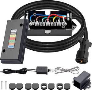 lot 18064 image: CheeMuii 7 Way Trailer Cord and 7 Gang Junction Box Kit with 12V Breakaway Switch and Plug Holder Heavy Duty 8 FT Trailer Wiring Harness Kit for Trailers RVs Campers