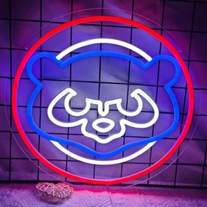lot 18068 image: Baseball Neon Sign for Wall Decor Sports LED Neon Light Cubs LED Sign for Man Cave Cubs Team Sign Wall Art for Bar Garage Shop Pub Bedroom Home Decor Gifts for Kids Teens Adult (N010)