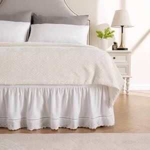 lot 18071 image: MIYE Wrap Around Ruffled Lace Bed Skirt, Elastic Dust Ruffle with Adjustable Belts, Easy to Put On, Bed Frame Cover, Machine Washable (EmbroideredWhite, FullTwin-18 Drop)