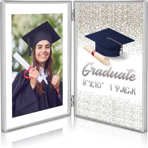 lot 18073 image: Sintuff 8 x 10 Brass Double Picture Frame Clear Double Folding Hinged Frame Acrylic Memorial Photos Displayed Stand for Desktop Artwork Plants Specimen Graduation Christmas Gifts(Silver)