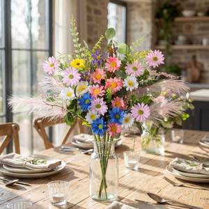lot 18074 image: Daifunli 6 Bundles 22 Tall Artificial Wildflowers Flowers Spring Flowers Colorful Silk Spring Decor for Home Indoor Table Vase Arrangement Wedding Party Decor(Bright,Lavender)